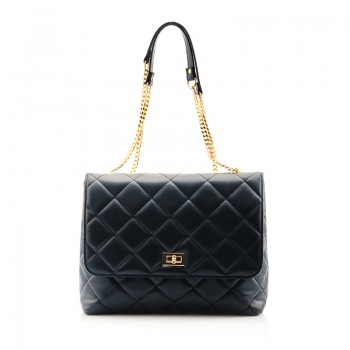 Τσάντα Ώμου σε μαύρο καπιτονέ Handmade by le sac